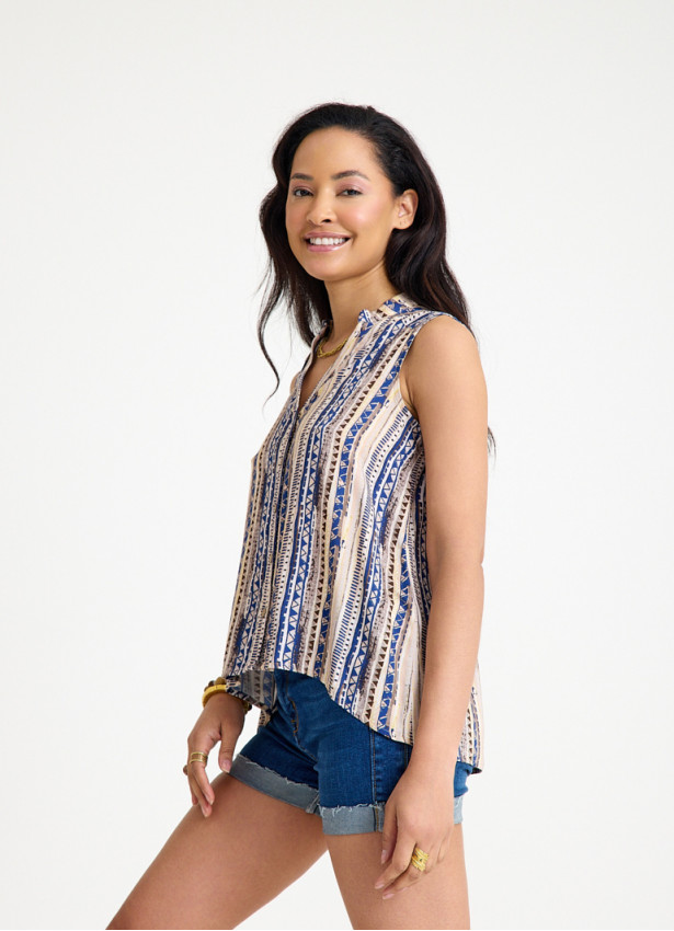 Shirt Collar Asymmetric Cut Beige Ethnic Blouse 4562